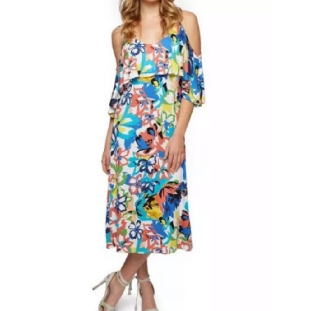 Rachel‎ Pally Dress Small Jae Floral Printed Cold Shoulder Midi Flowy tank